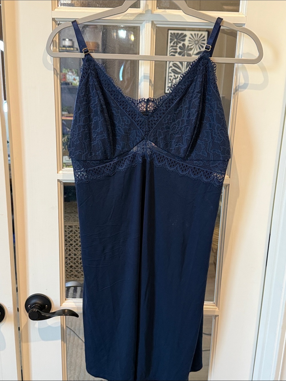 SOMA Navy Soft Lace-Trim Chemise Sleep Dress XL Feminine